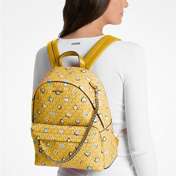 New Michael Kors Slater Medium Printed Signature Logo Backpack Honey Multi - Picture 5 of 5